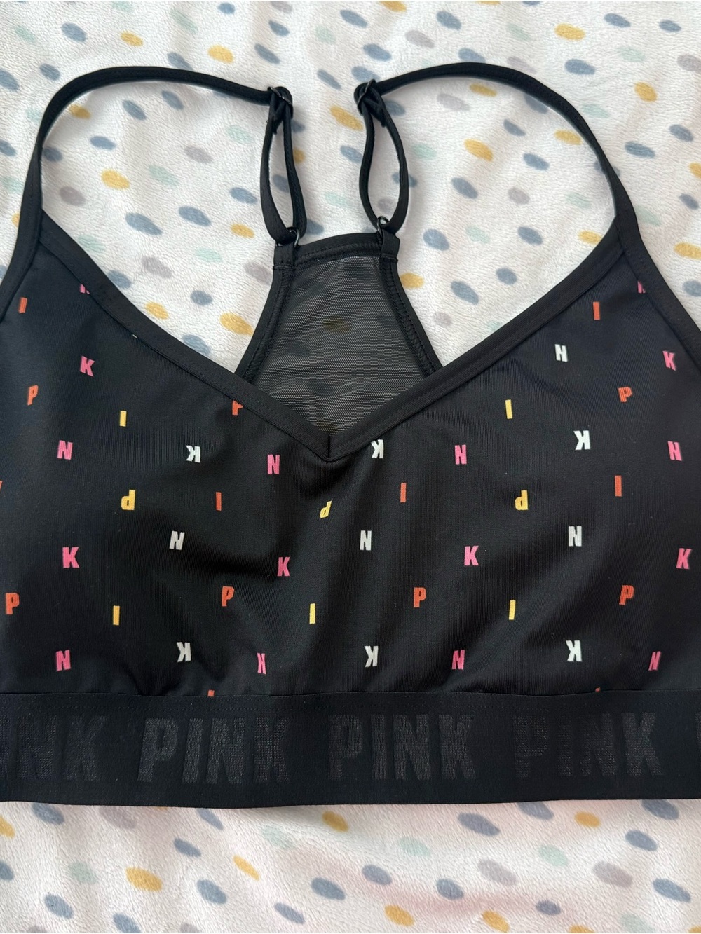PINK Victoria's Secret Black Printed Racerback Bralette new large